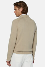 Beżowy sweter z bawełny organicznej z dekoltem w serek, Beige, hi-res