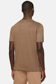 T-shirt van Stretch Linnen Jersey, Brown, hi-res