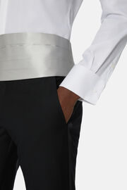 Camicia in raso di cotone slim fit, Bianco, hi-res