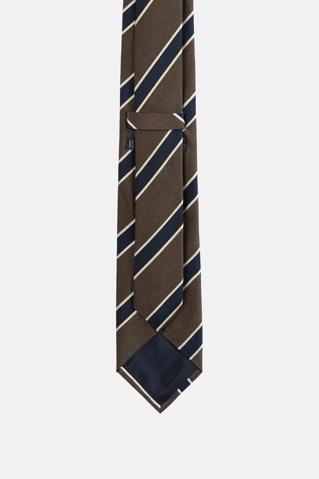 Striped Silk Tie, Brown, hi-res