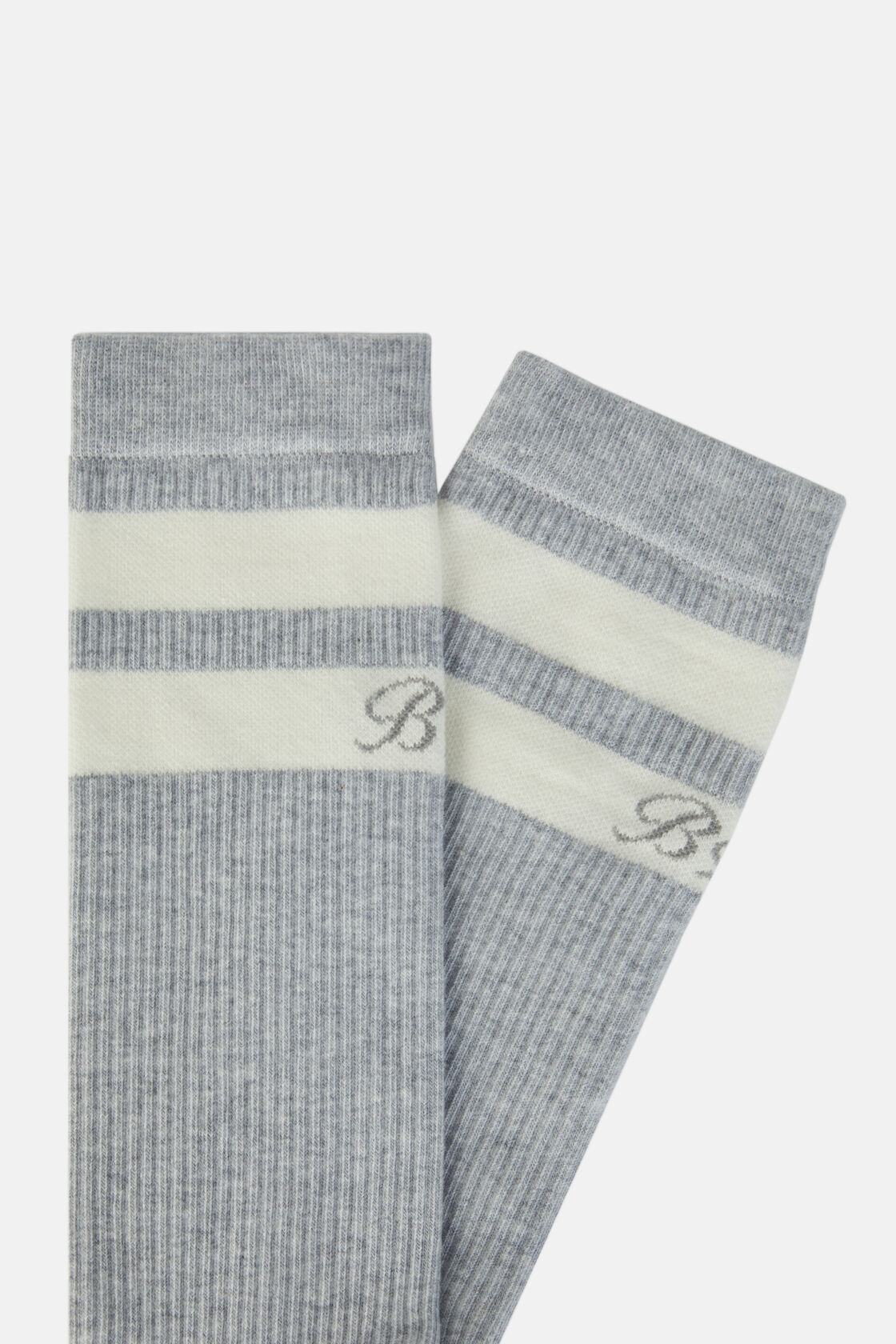 Double Striped Socks in a Cotton Blend, Grey, hi-res