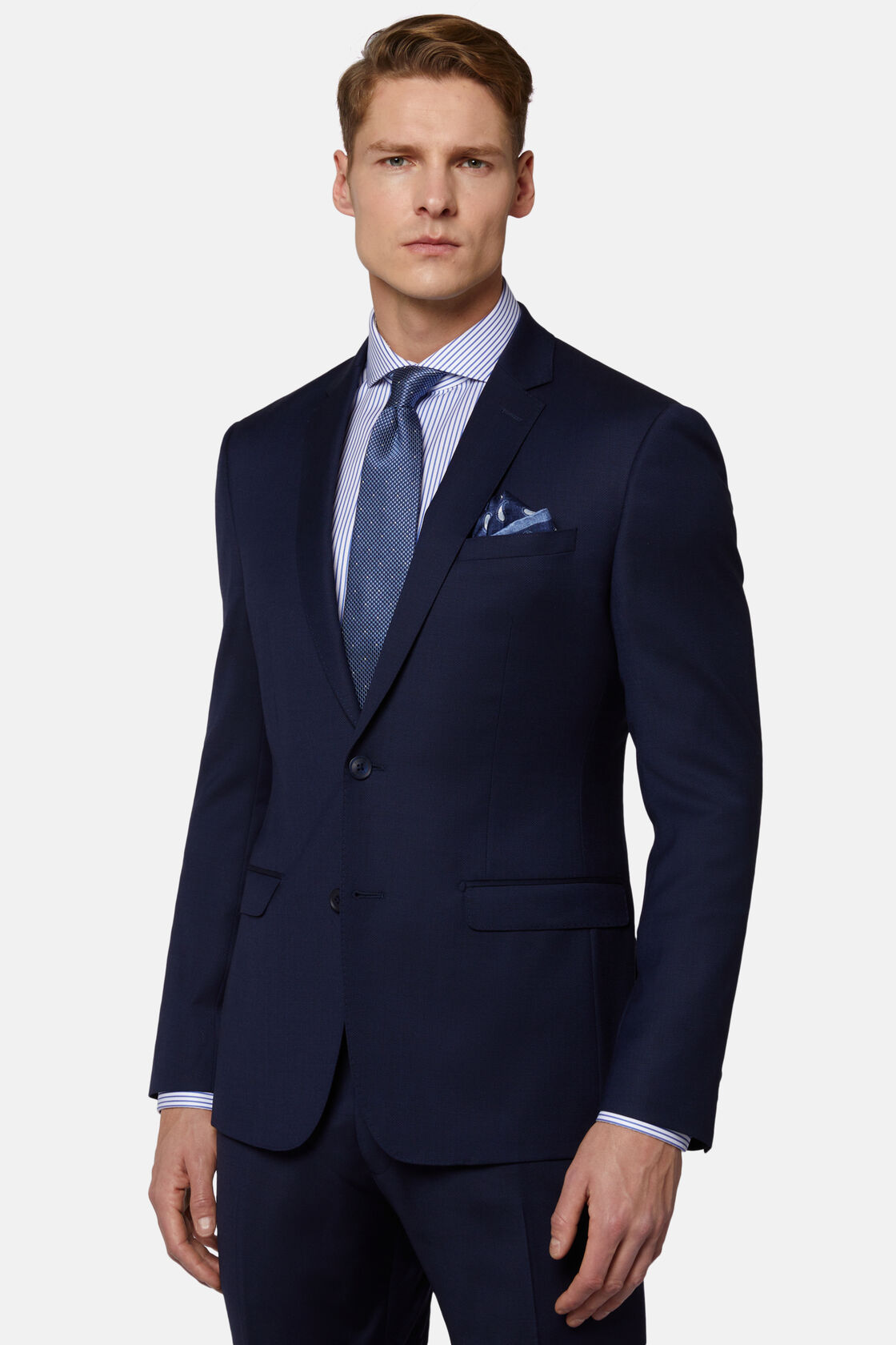 Marineblauw diagonaal pak van stretchwol, Navy blue, hi-res