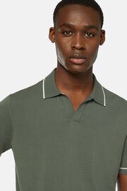 Green Cotton Crepe Knit Polo Shirt, , hi-res