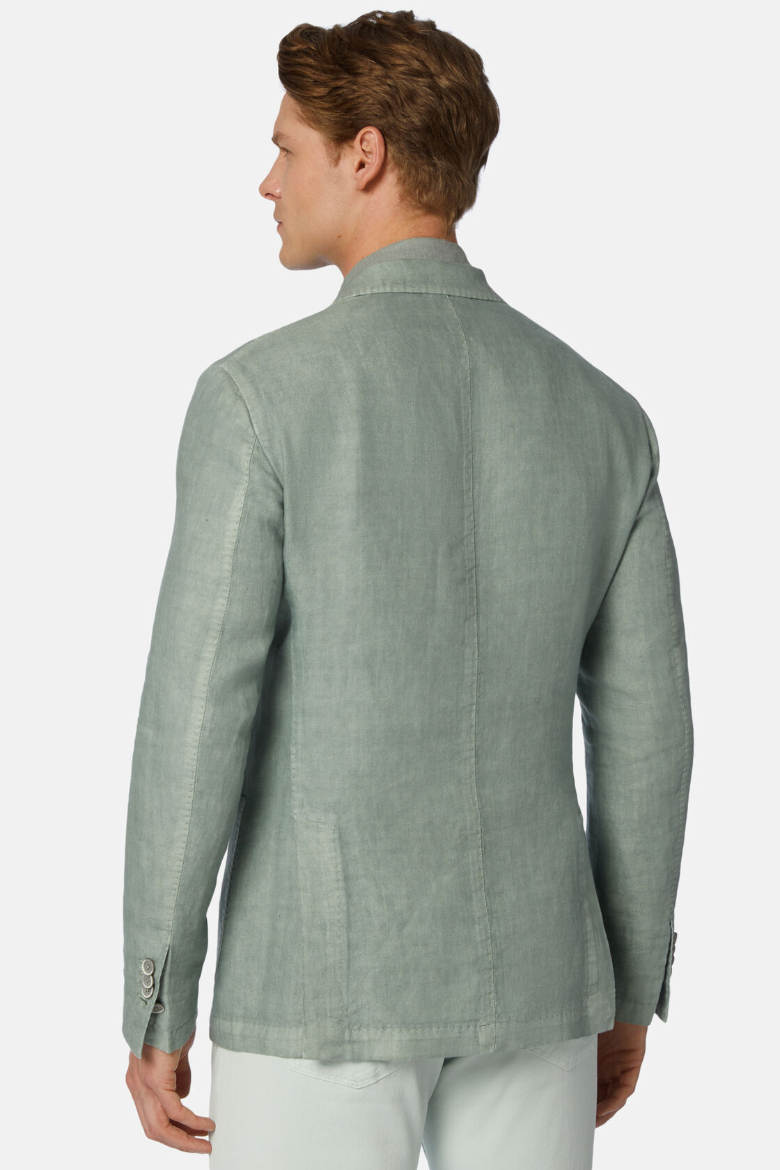 Green Herringbone Linen Jacket, Green, hi-res