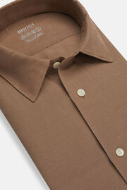 Brązowa koszula z tencelu i lnu, klasyczny fason, Brown, hi-res