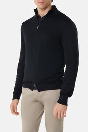 Schwarzer Pullover Mit Durchgehendem Reißverschluss Aus Merinowolle, , hi-res