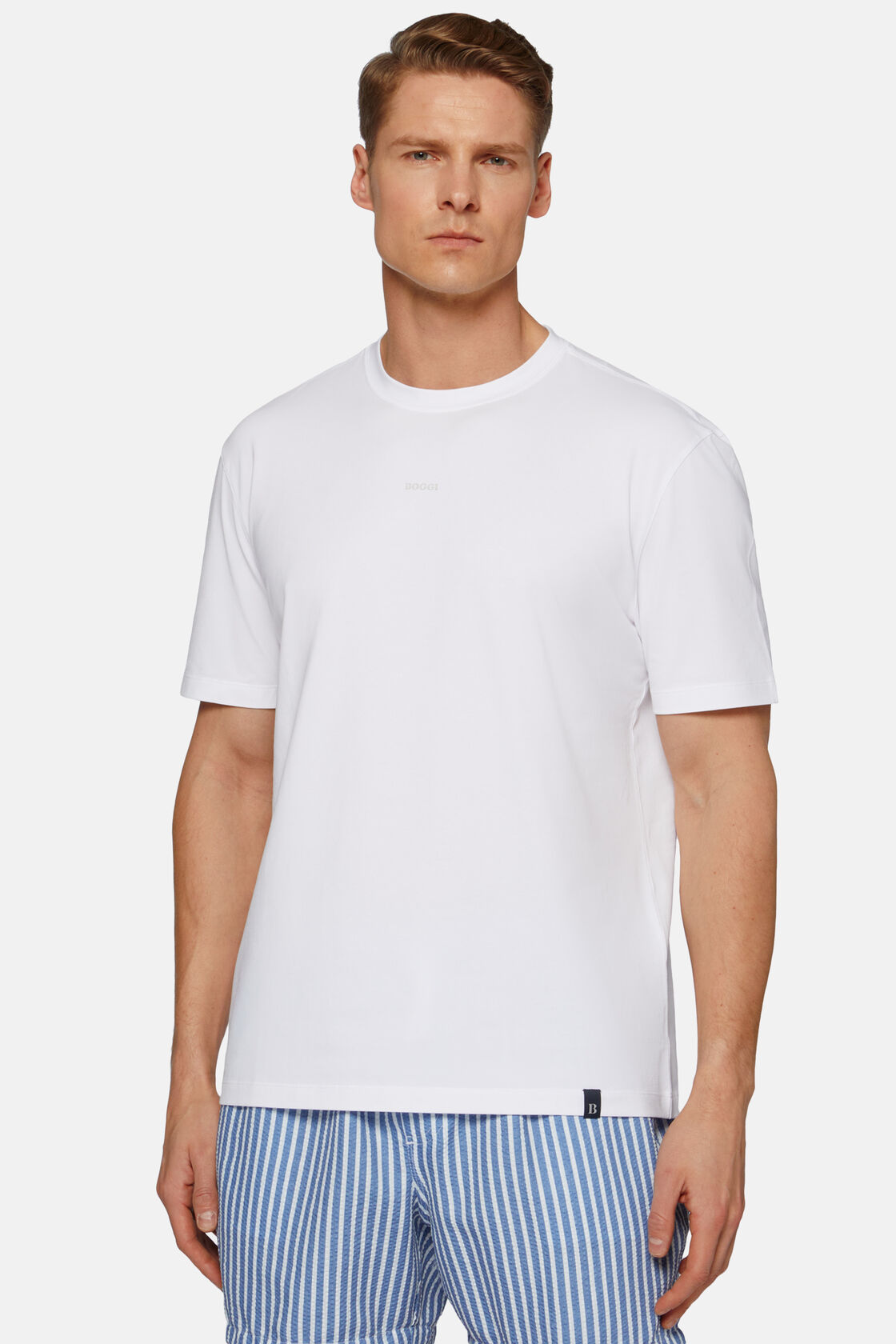 T-shirt in stretch supima katoen, White, hi-res