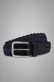 Woven Stretch Leather Belt, Navy blue, hi-res