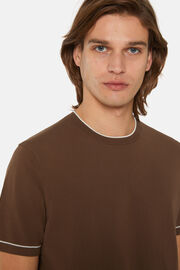 Brązowy T-shirt z bawełnianej, dzianinowej krepy, Brown, hi-res