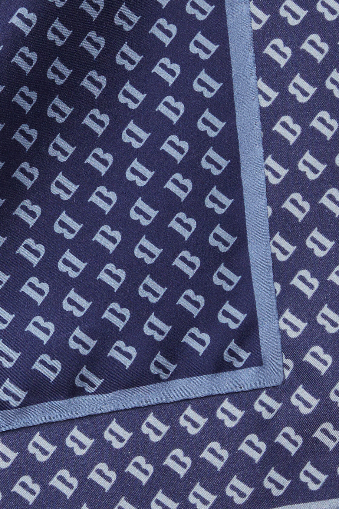 Pochette Stampa Logo Allover In Seta, Navy, hi-res