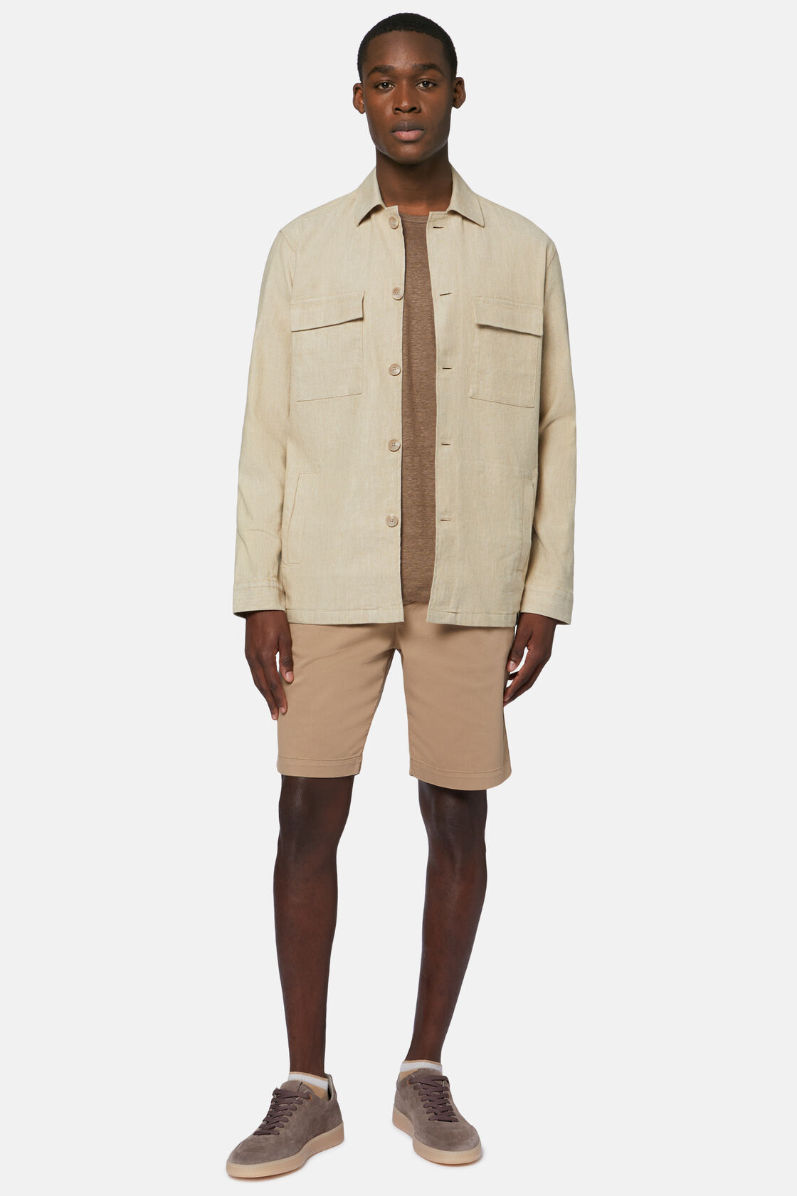 Cotton and Linen Link Shirt Jacket, Beige, hi-res