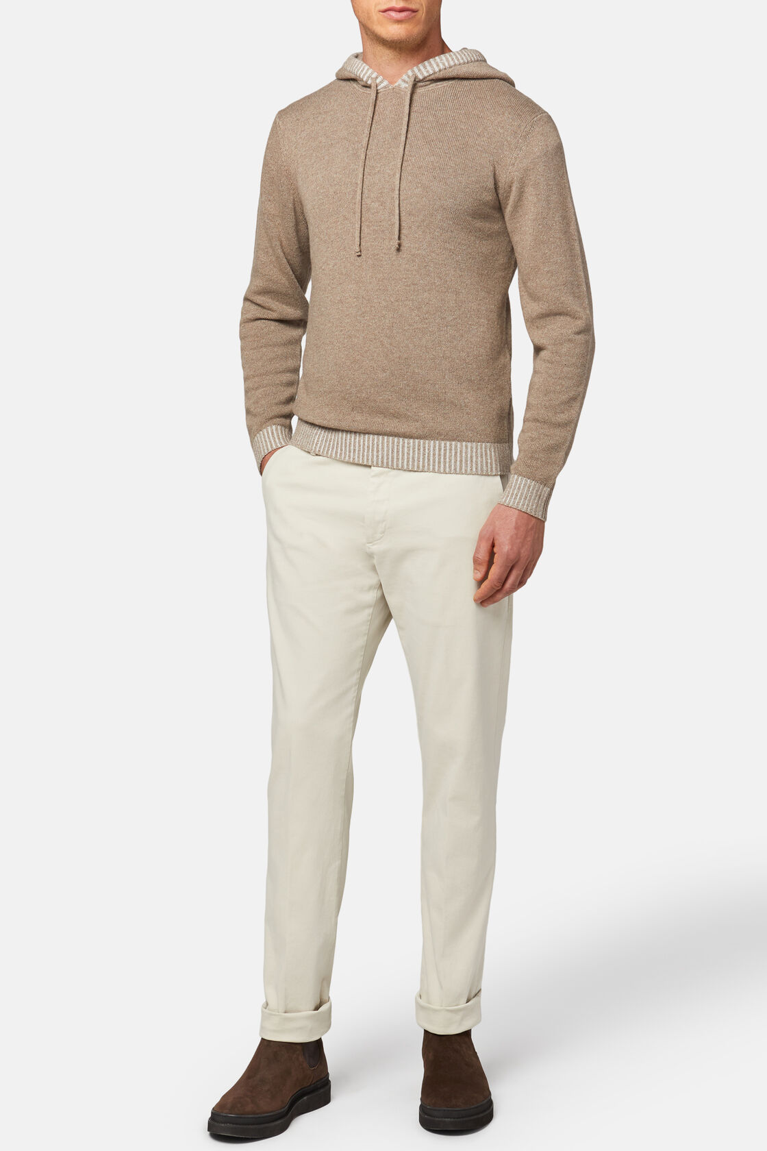 Dove grey cashmere blend hooded jumper, , hi-res