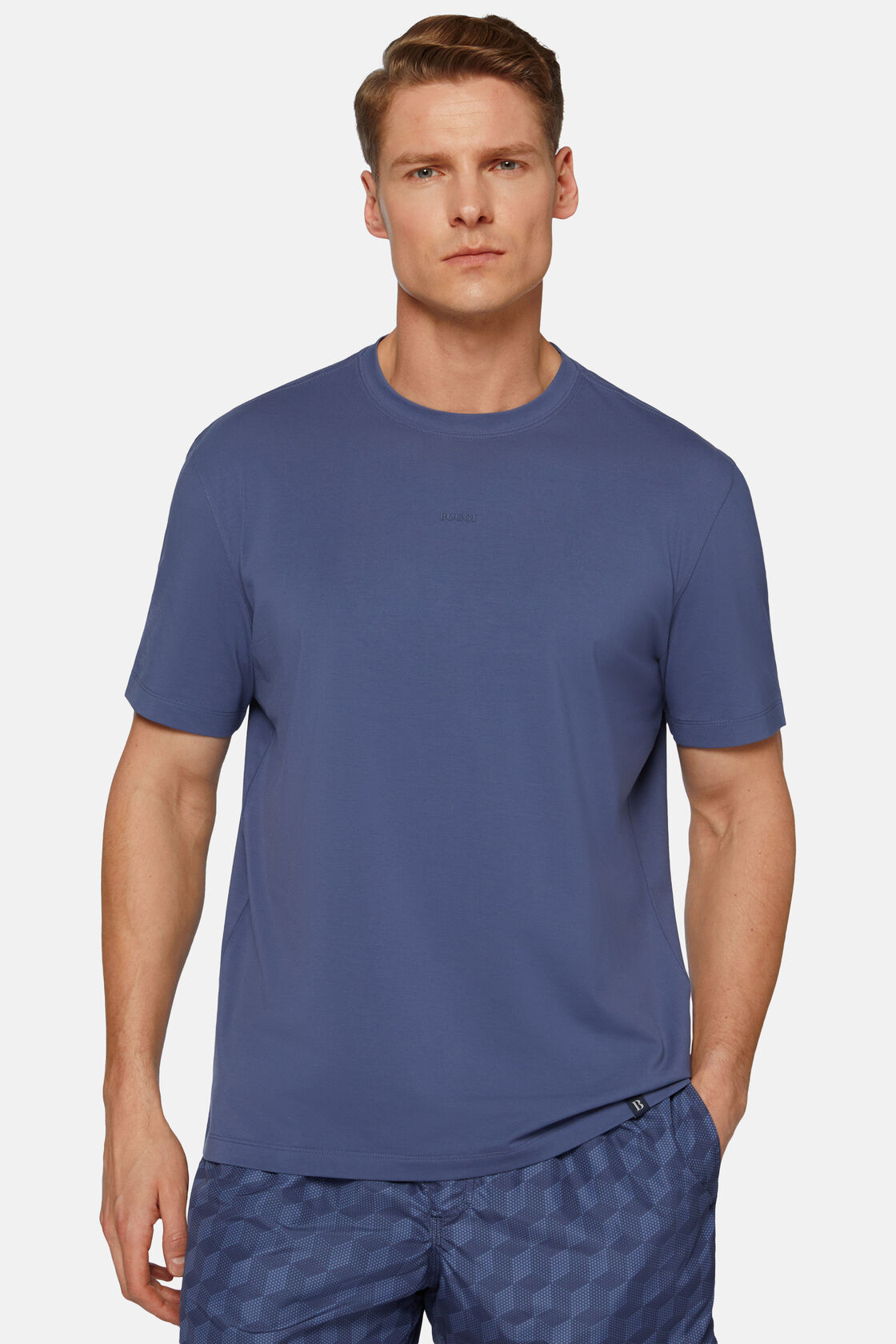 T-shirt in stretch supima katoen, Medium Blue, hi-res