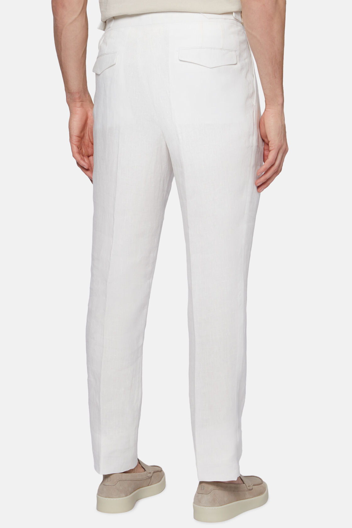 Pure Linen Trousers, White, hi-res