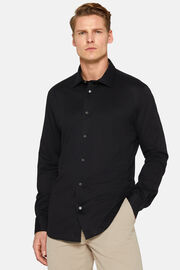 Camisa preta de ajuste slim em algodão e COOLMAX®, Black, hi-res