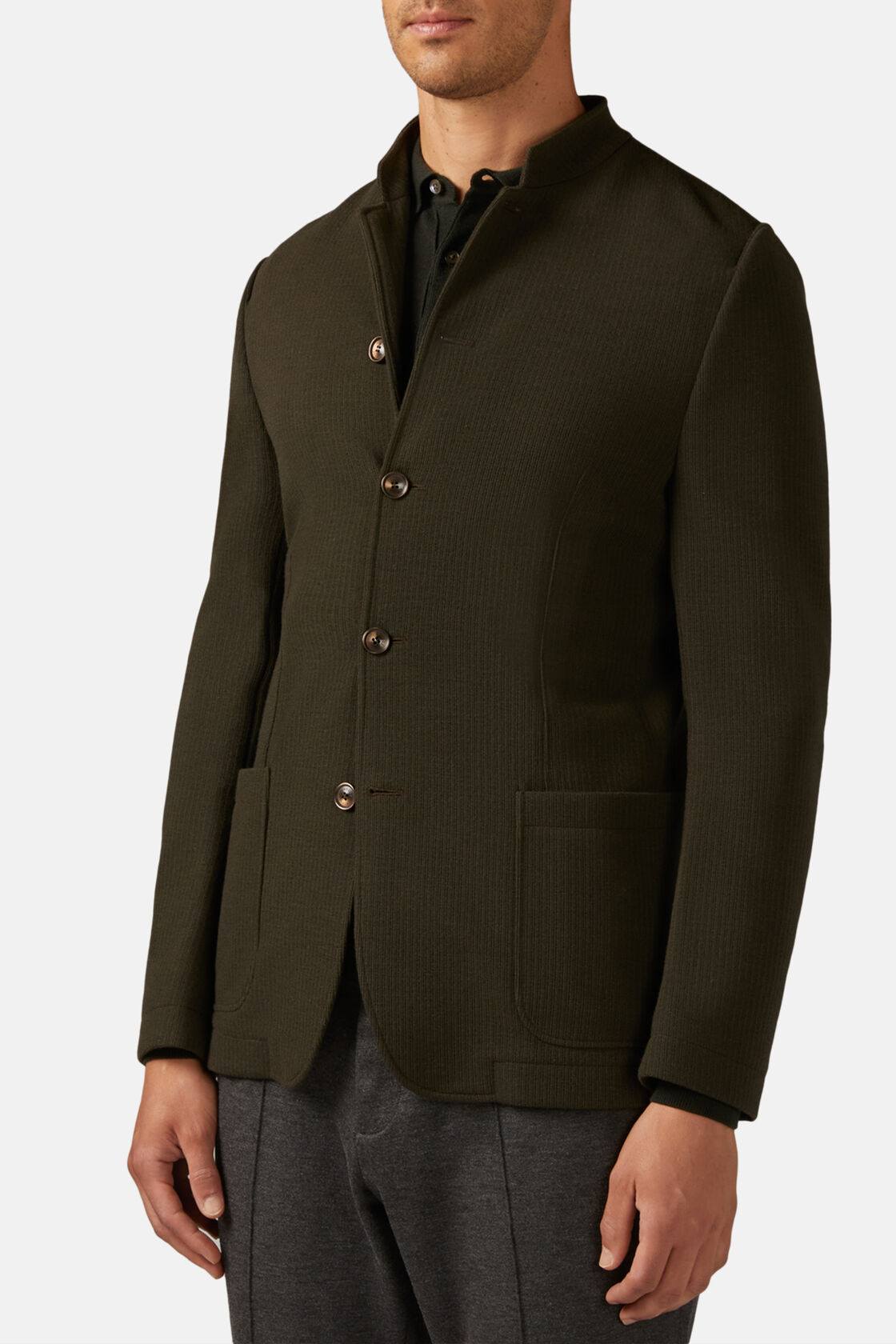 Green Bridge Jacket in B-Jersey Wool and Cotton, Green, hi-res