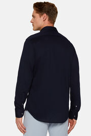 Camisa azul marinho de ajuste slim em algodão e COOLMAX®, Navy blue, hi-res