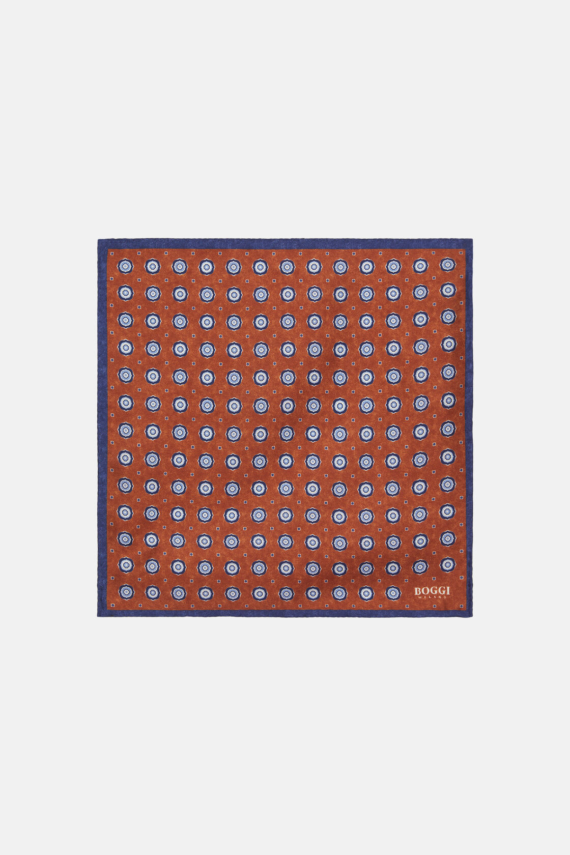 Zijden vierkanten pochet met medaillonmotief, Orange, hi-res