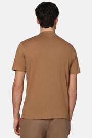 T-Shirt In Jersey Di Lino Stretch Elasticizzato, Nocciola, hi-res