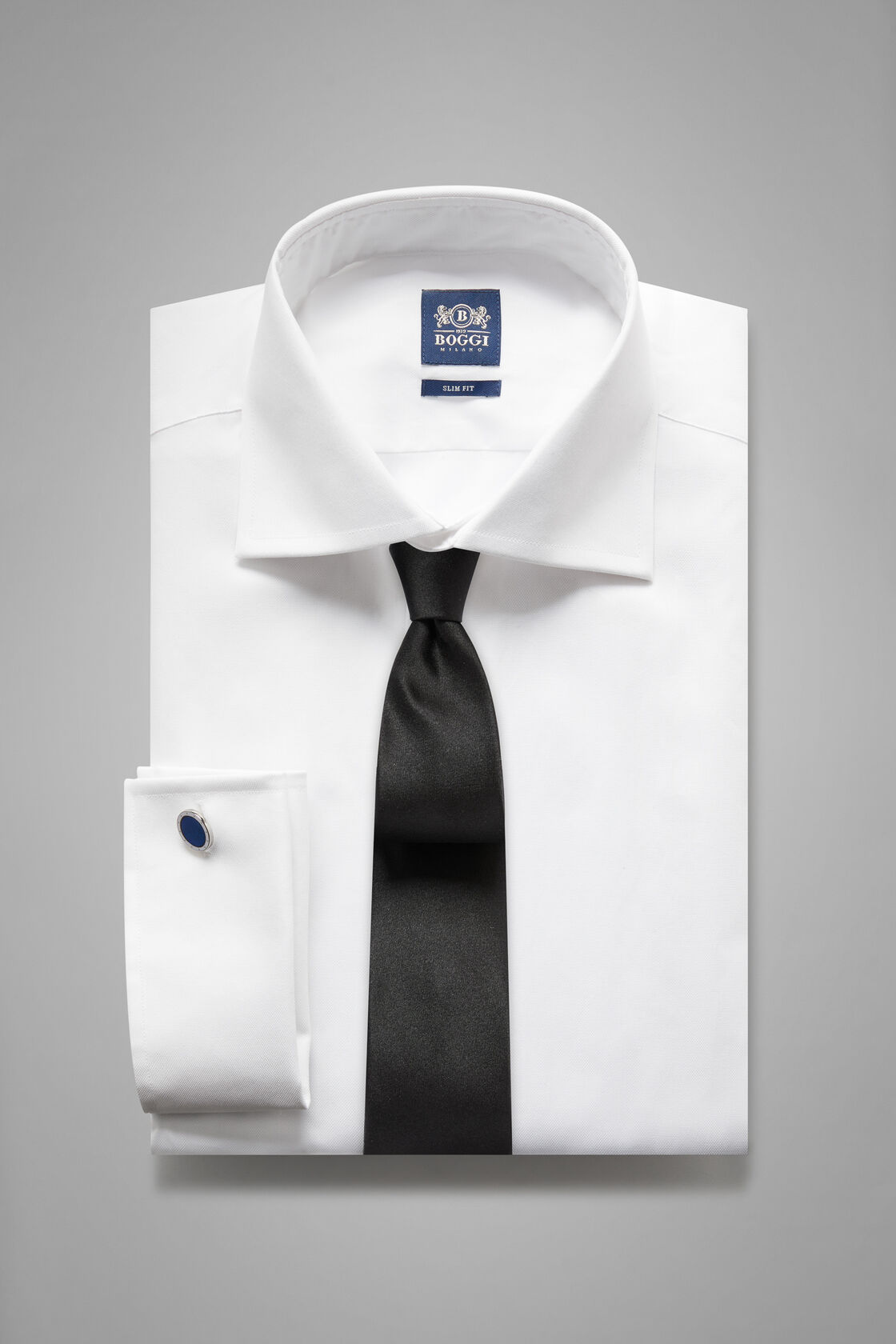 White slim fit cotton pinspot shirt, White, hi-res