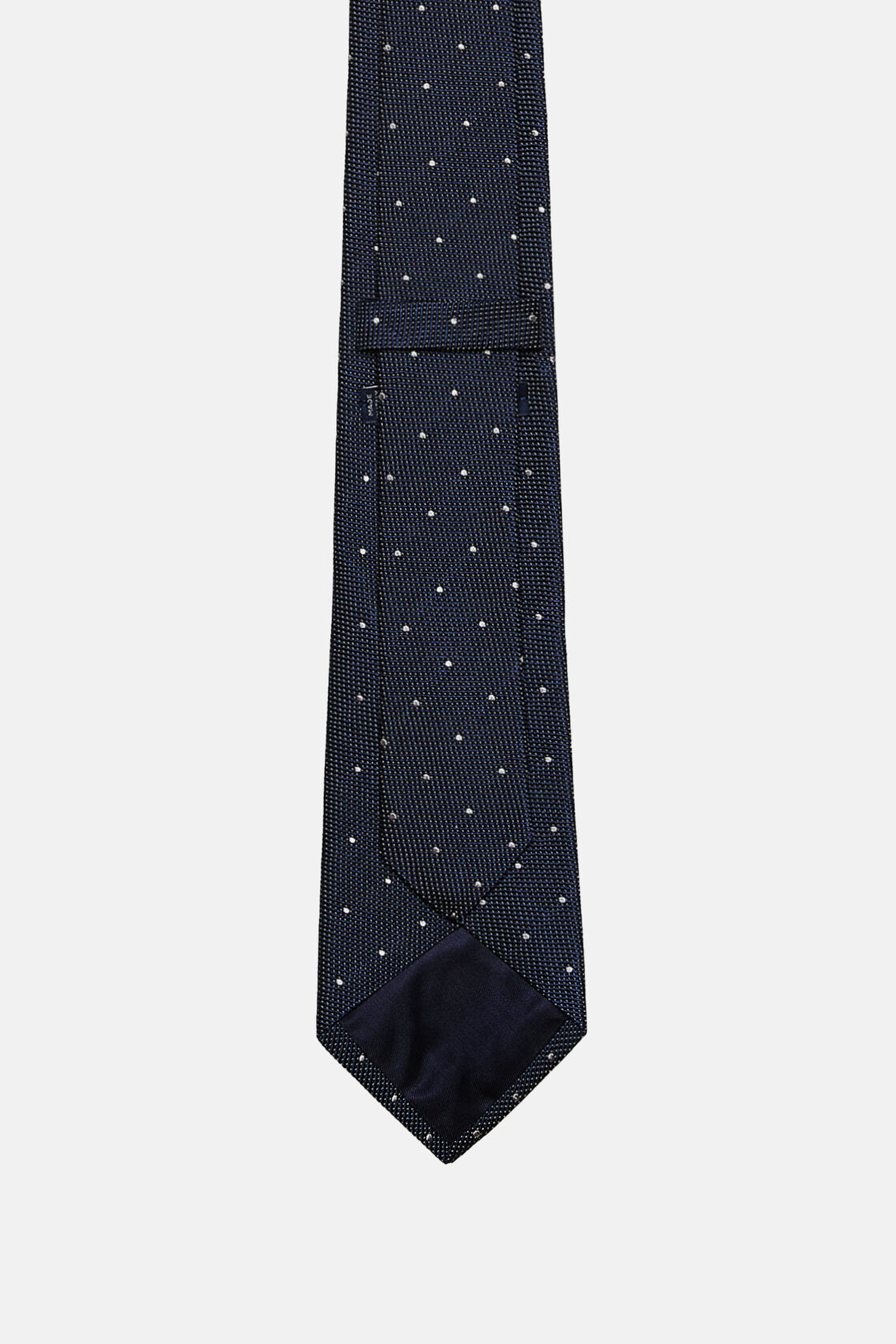 Zijden stropdas met stippen, Navy blue, hi-res