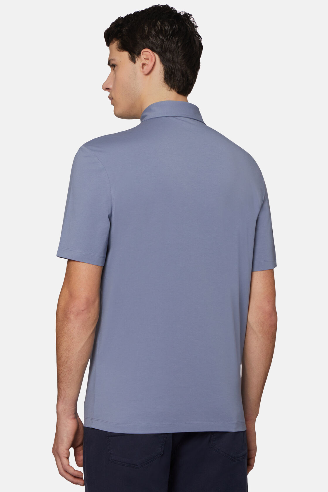 Polo Shirt In Stretch Supima Cotton, Indigo, hi-res