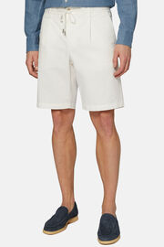 Stretch Cotton Summer Bermuda Shorts, Cream, hi-res