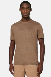 Κοντομάνικο μπλουζάκι από ελαστικό λινό ζέρσεϊ, Brown, hi-res