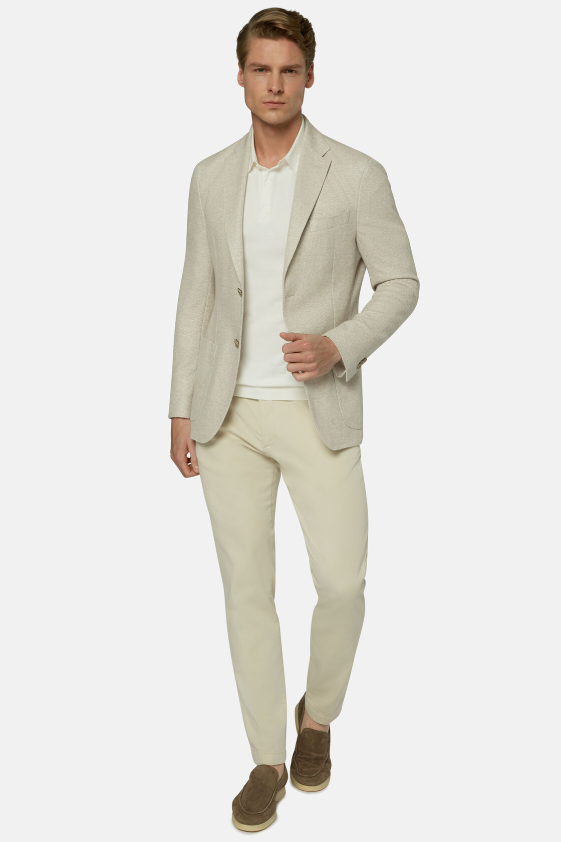 Beige Melange Linen/Cotton B Jersey Jacket, Beige, hi-res