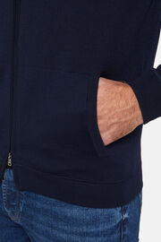 Granatowy sweter z kapturem z wełny merino, zapinany na zamek, Navy blue, hi-res
