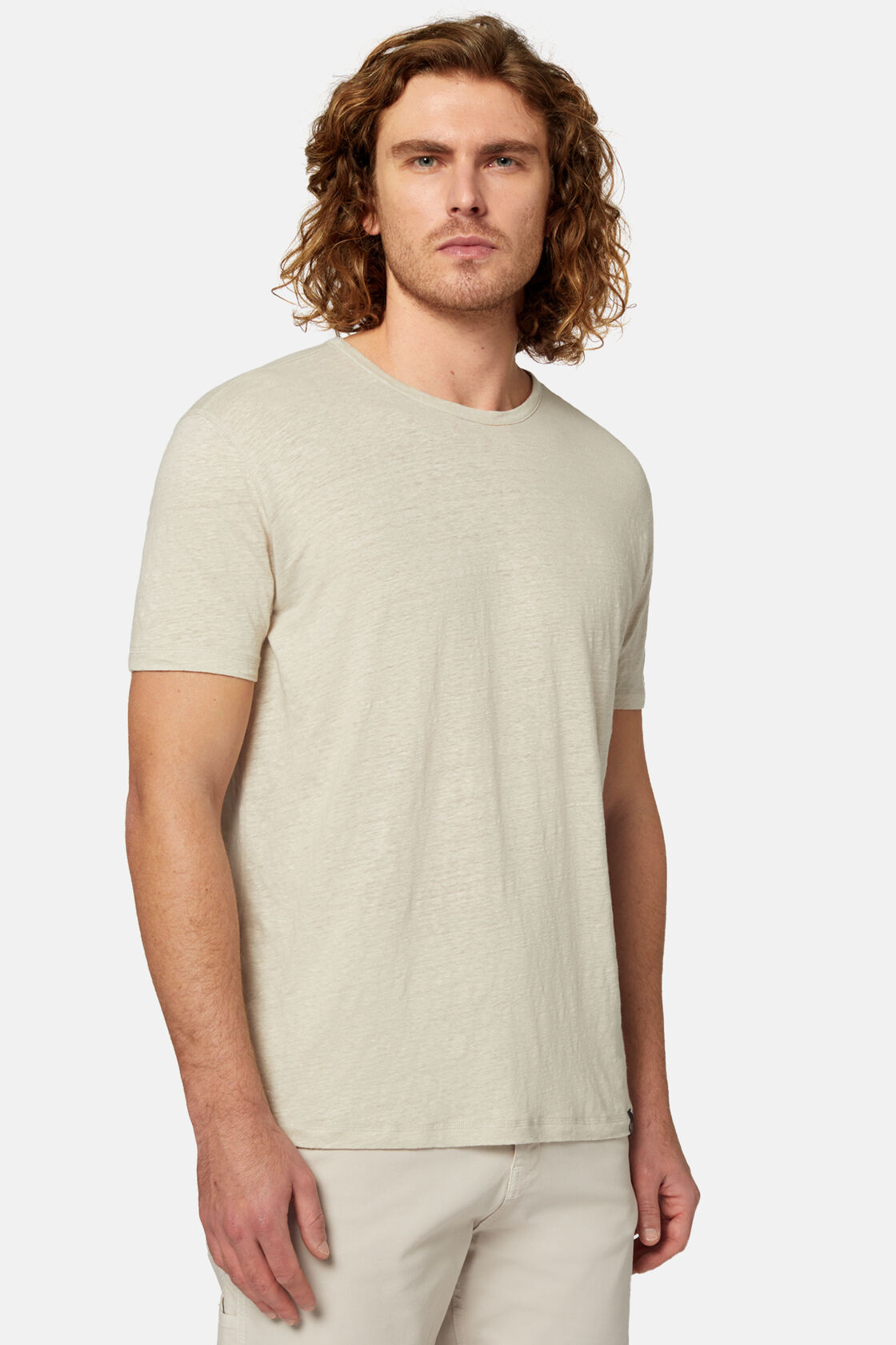 Camiseta de Punto de Lino Stretch Elástico, Arena, hi-res