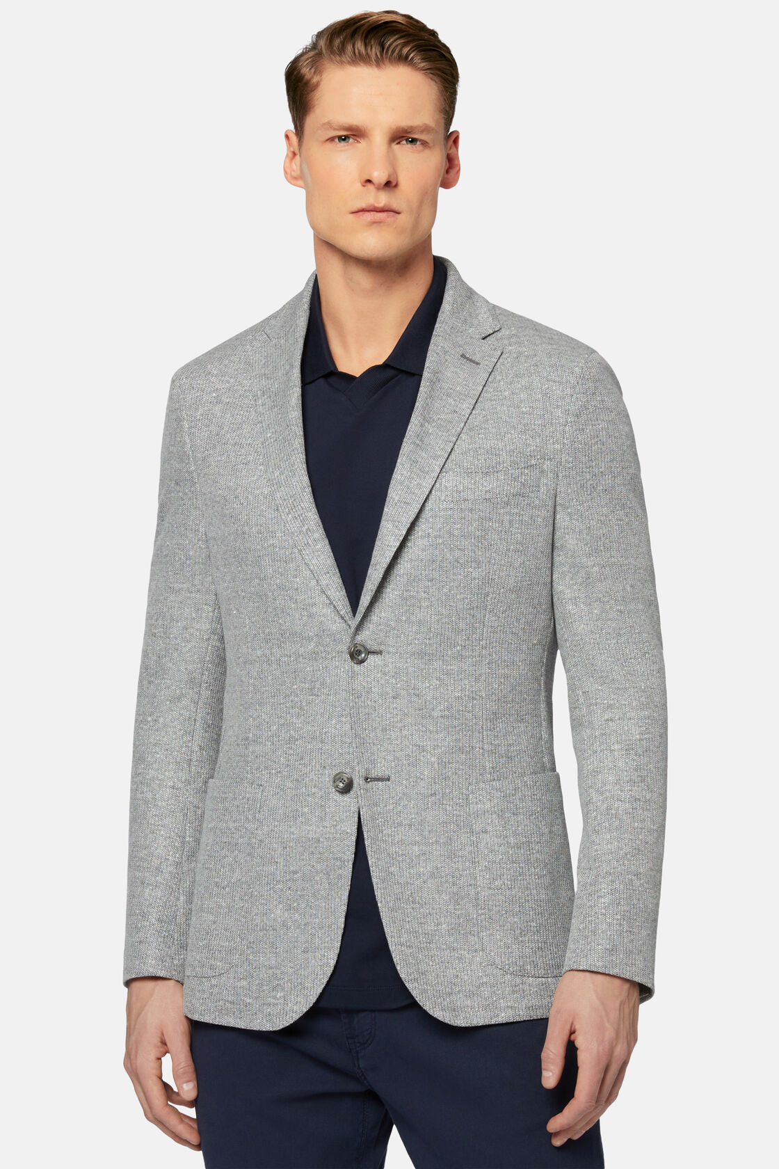 Gemêleerd grijze linnen/katoen B Jersey blazer, Grey, hi-res
