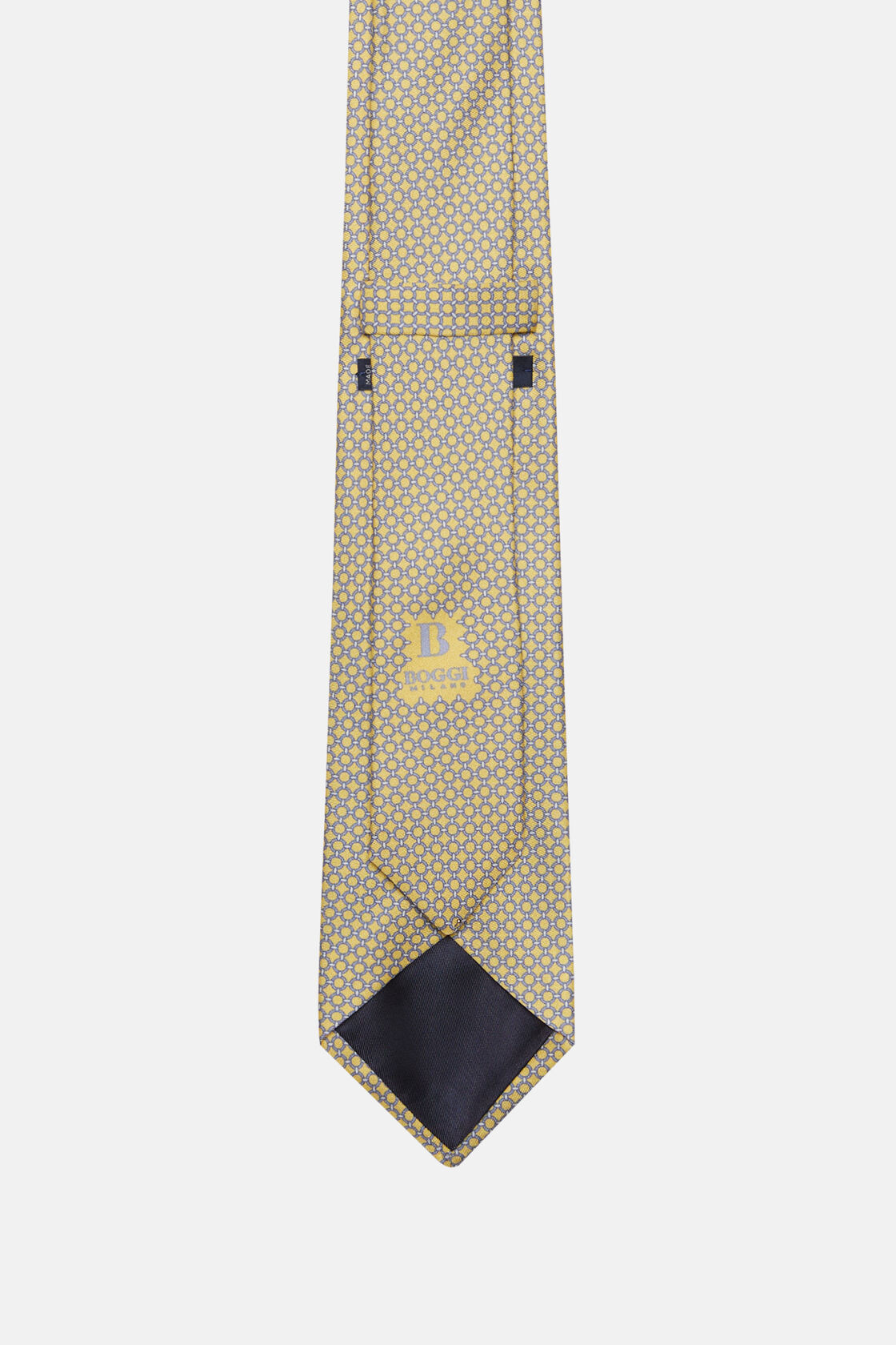 Zijden stropdas met stijgbeugelpatroon	, Yellow, hi-res
