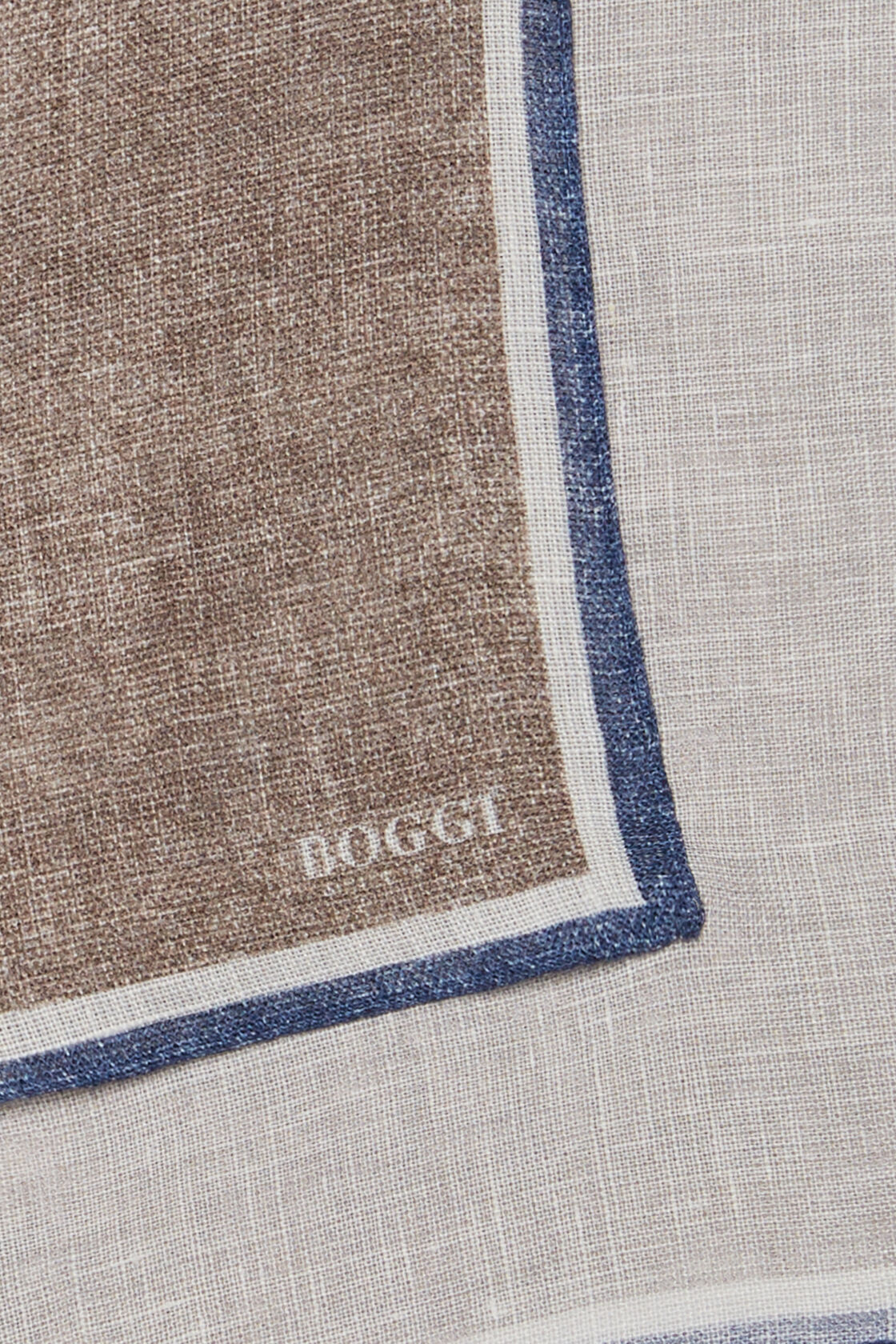 Linen Pocket Square With Contrasting Edge, Taupe, hi-res