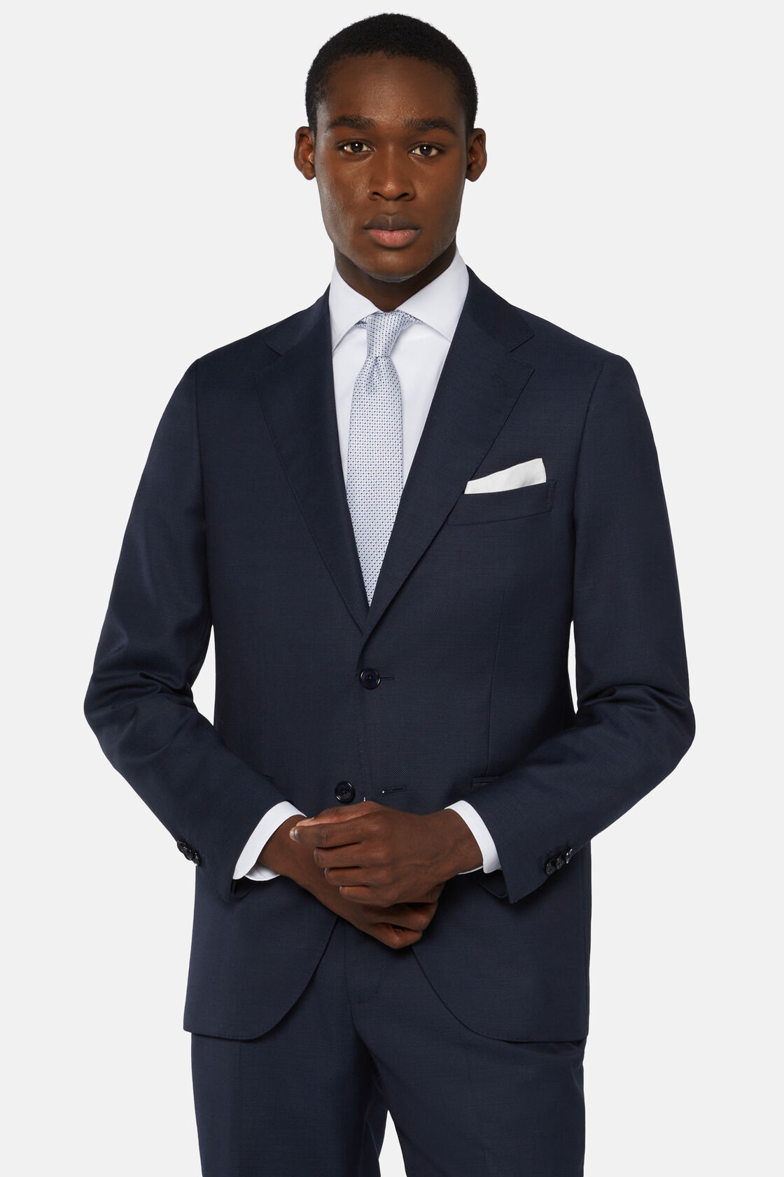 Navy Blue Micro Pattern Suit In Pure Wool, Navy blue, hi-res