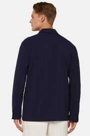 Navy Shirt Jacket In Seersucker Wool, Navy blue, hi-res