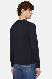 Granatowy sweter z okrągłym dekoltem z bawełny, jedwabiu i kaszmiru, Navy blue, hi-res