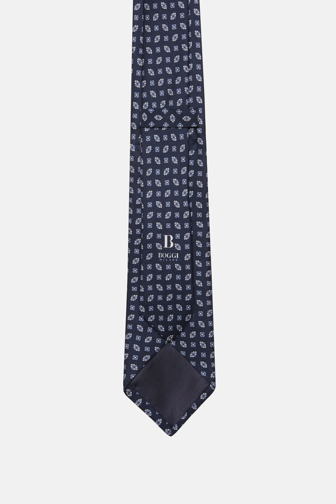 Geometric Patterned Silk Tie, Navy blue, hi-res