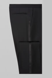 Spodnie Smokingowe Z Satynowym Lampasem Po Bokach, Black, hi-res