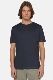 T-Shirt Aus Stretch-Leinen-Jersey, Navy blau, hi-res