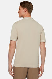 Πλεκτό μπλουζάκι τύπου πόλο από βαμβακερό κρεπ σε μπεζ χρώμα, Beige, hi-res