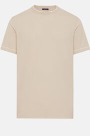 Beżowa koszulka z bawełnianej, dzianinowej krepy, Sand, hi-res