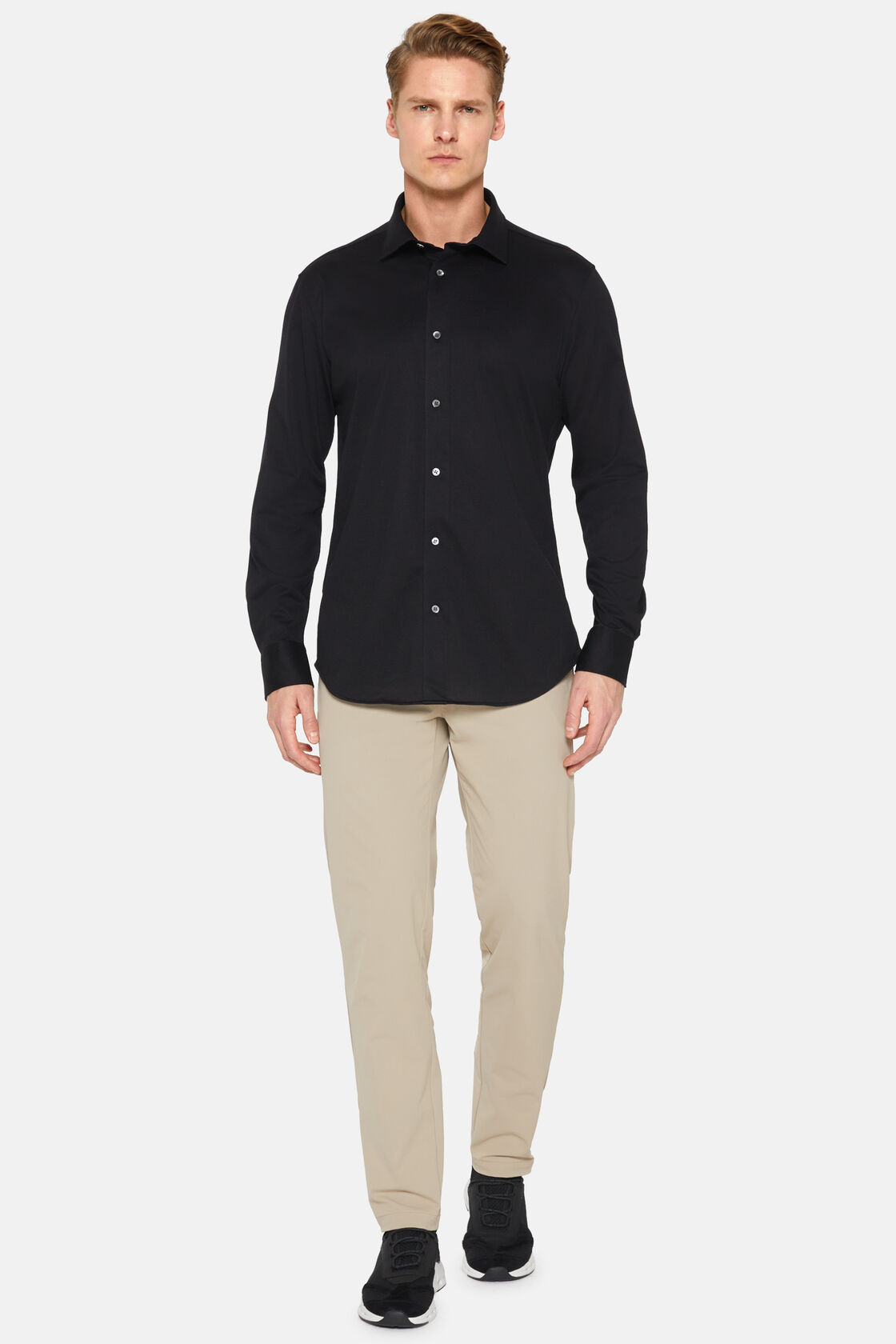 Μαύριο πουκάμισο σε στενή γραμμή από βαμβάκι και COOLMAX®, Black, hi-res