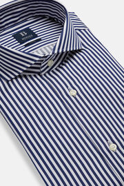 Camicia A Righe Blu In Twill di Cotone Slim Fit, Navy, hi-res