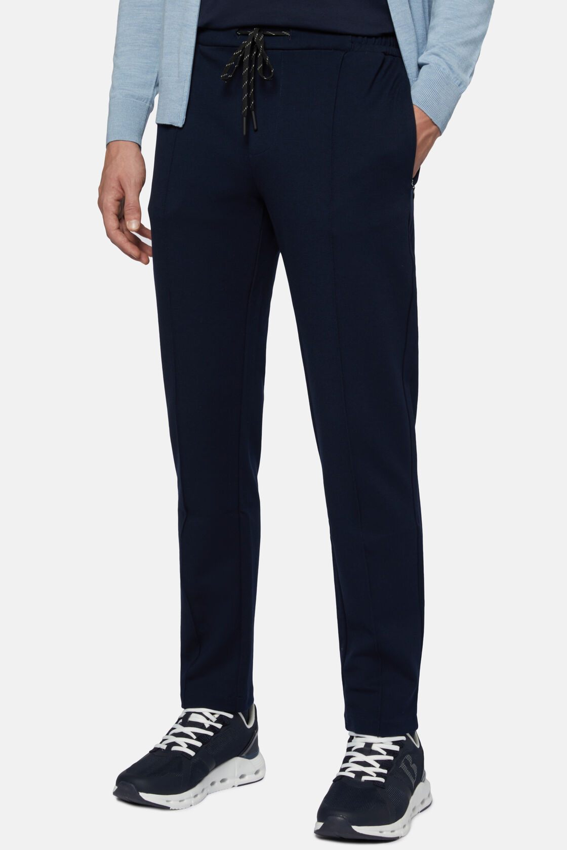 Stretch Interlock Technical Fabric Pants, Navy blue, hi-res