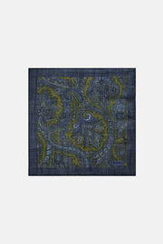 Wool Pocket Square with Paisley Motif, Green - Blue, hi-res