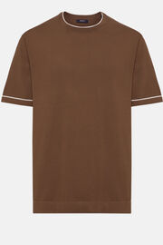 Bruin shirt van gebreid crêpekatoen, Brown, hi-res