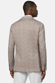 Brown Printed Jacket In Cotton Jersey And Linen, Brown, hi-res