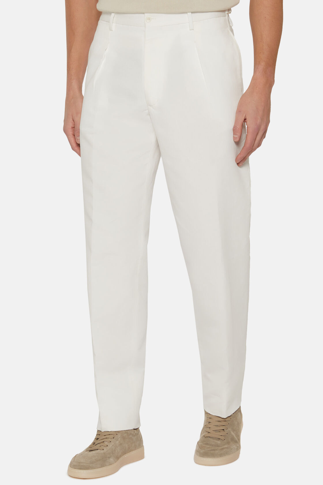Cotton Linen Trousers, White, hi-res