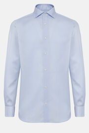 Hemelsblauw regular-fit gestreept overhemd van katoenen keperstof, Light Blue, hi-res